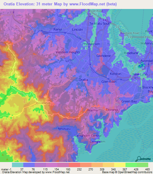 Oratia,New Zealand Elevation Map