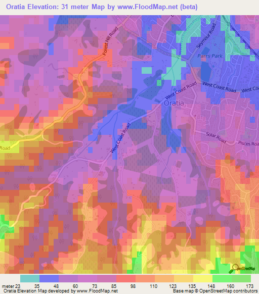 Oratia,New Zealand Elevation Map