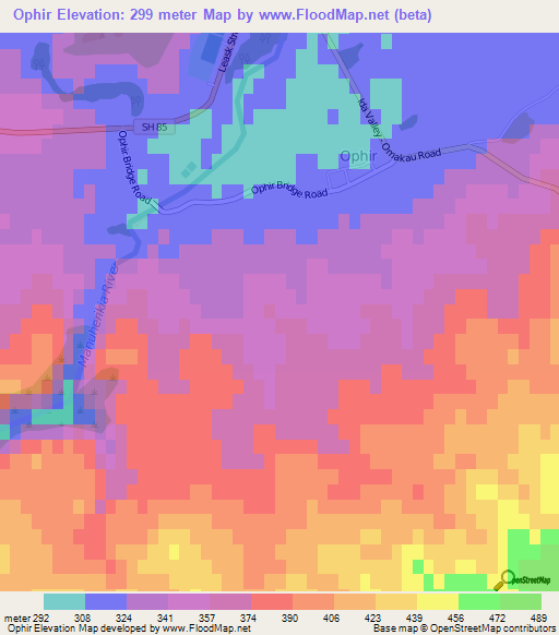 Ophir,New Zealand Elevation Map