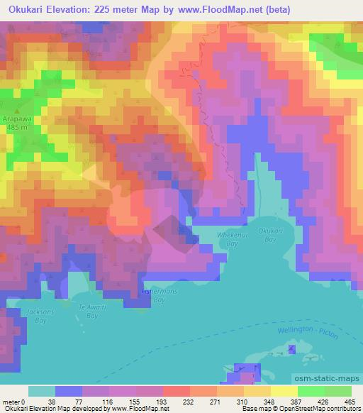 Okukari,New Zealand Elevation Map