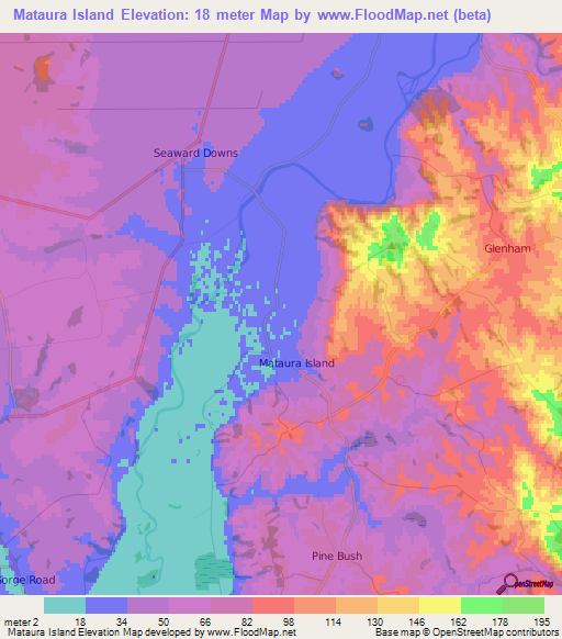 Mataura Island,New Zealand Elevation Map