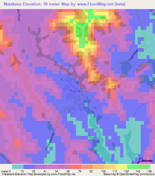 Matakana,New Zealand Elevation Map