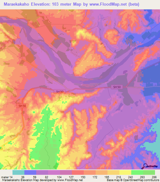 Elevation of Maraekakaho,New Zealand Elevation Map, Topography, Contour