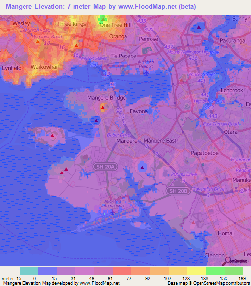 Mangere,New Zealand Elevation Map