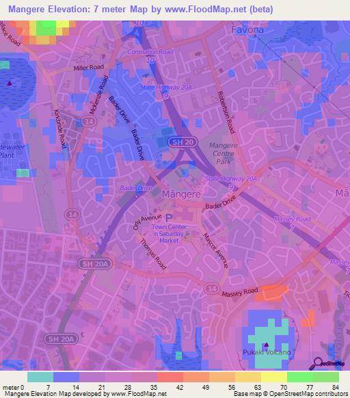 Mangere,New Zealand Elevation Map