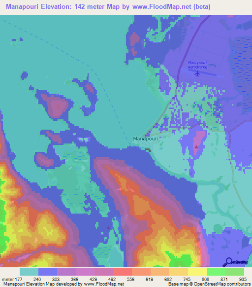 Manapouri,New Zealand Elevation Map