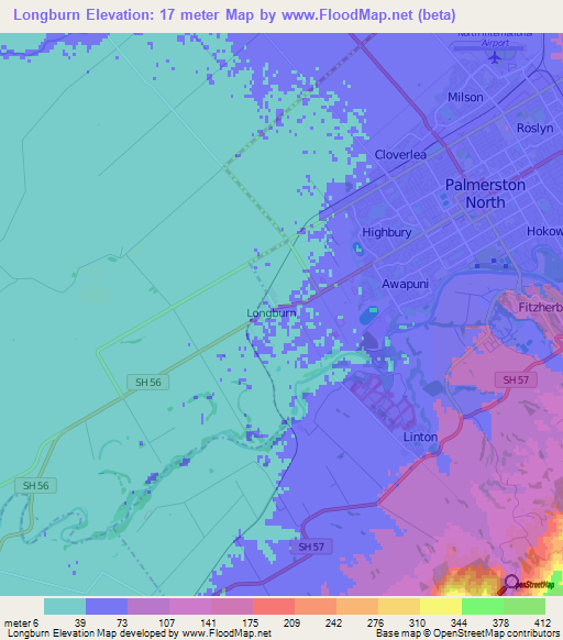 Longburn,New Zealand Elevation Map