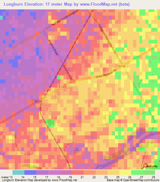 Longburn,New Zealand Elevation Map