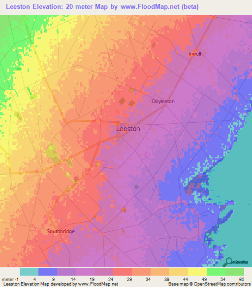 Leeston,New Zealand Elevation Map