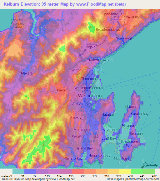 Kelburn,New Zealand Elevation Map