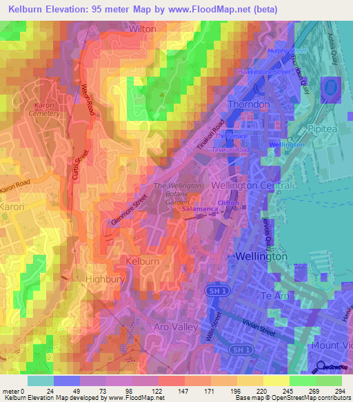 Kelburn,New Zealand Elevation Map