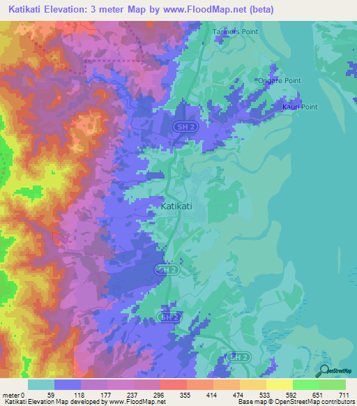 Katikati,New Zealand Elevation Map