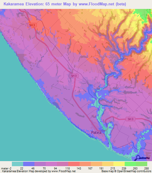 Kakaramea,New Zealand Elevation Map