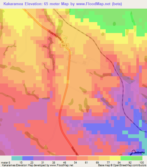 Kakaramea,New Zealand Elevation Map