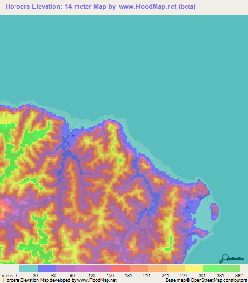 Horoera,New Zealand Elevation Map