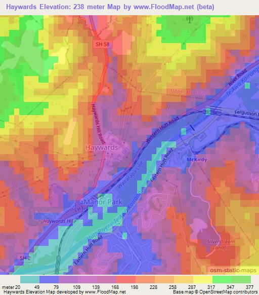 Haywards,New Zealand Elevation Map