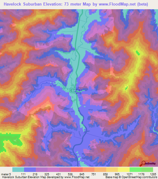 Havelock Suburban,New Zealand Elevation Map