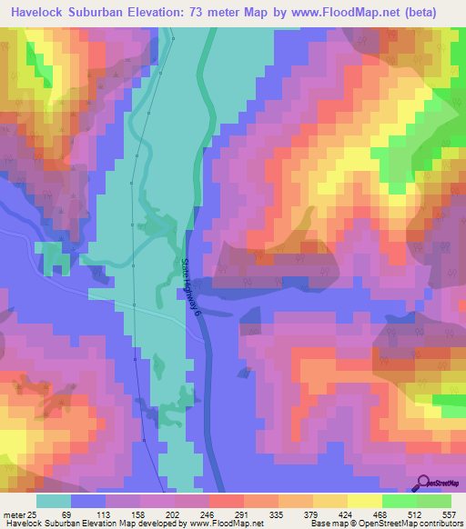 Havelock Suburban,New Zealand Elevation Map