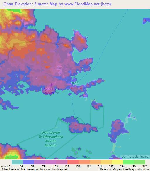 Oban,New Zealand Elevation Map