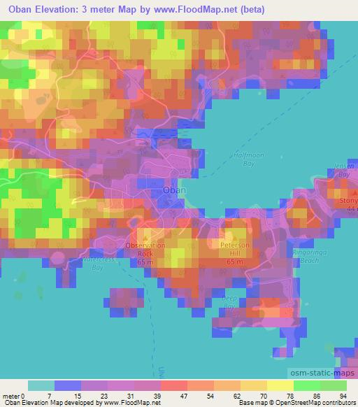 Oban,New Zealand Elevation Map