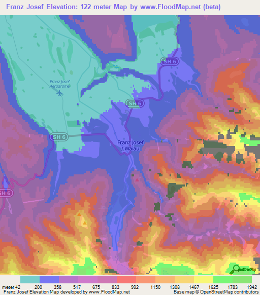 Franz Josef,New Zealand Elevation Map