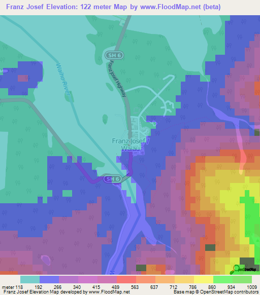 Franz Josef,New Zealand Elevation Map