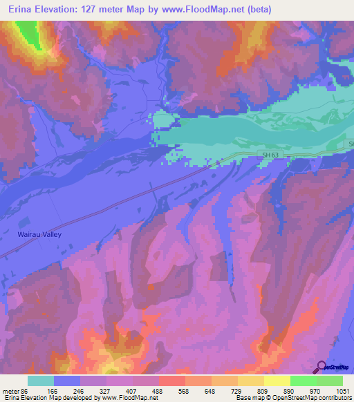 Erina,New Zealand Elevation Map