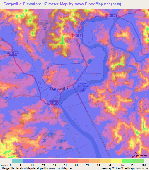 Dargaville,New Zealand Elevation Map