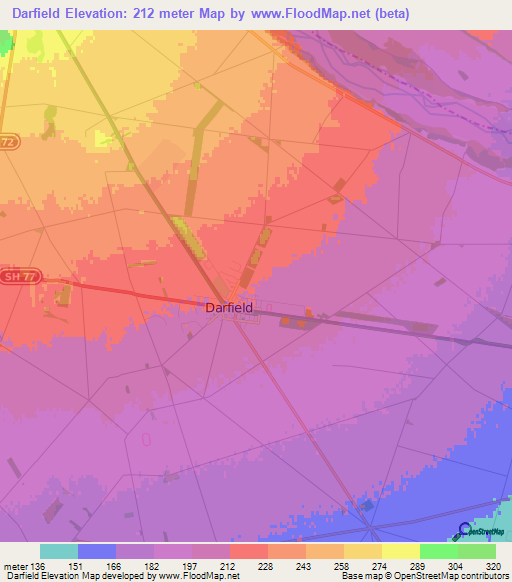 Darfield,New Zealand Elevation Map