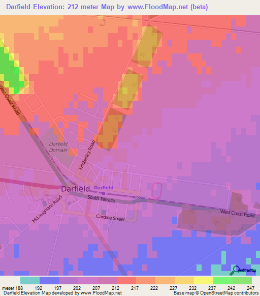 Darfield,New Zealand Elevation Map