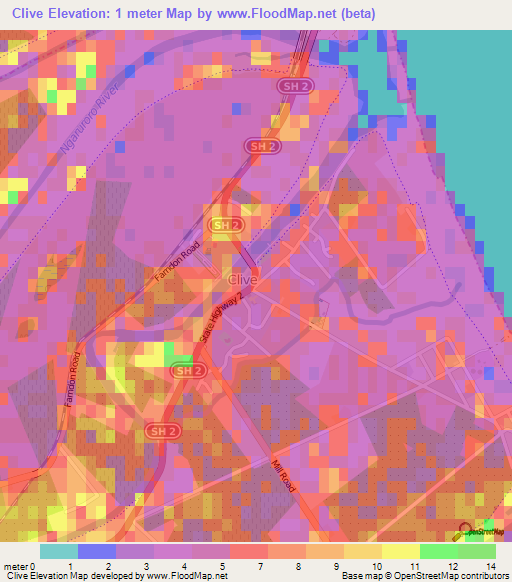 Clive,New Zealand Elevation Map