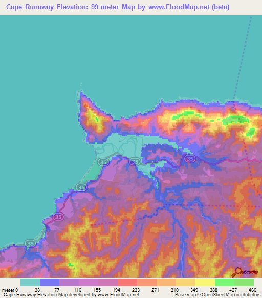 Cape Runaway,New Zealand Elevation Map