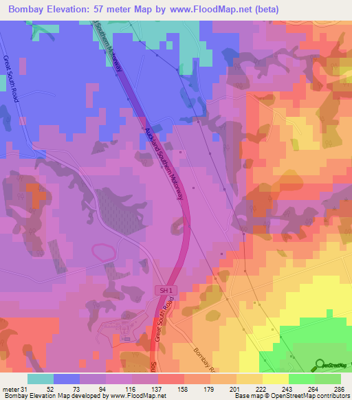 Bombay,New Zealand Elevation Map