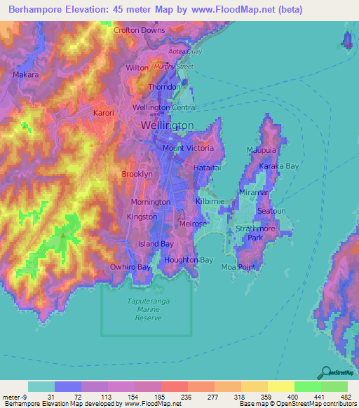 Berhampore,New Zealand Elevation Map