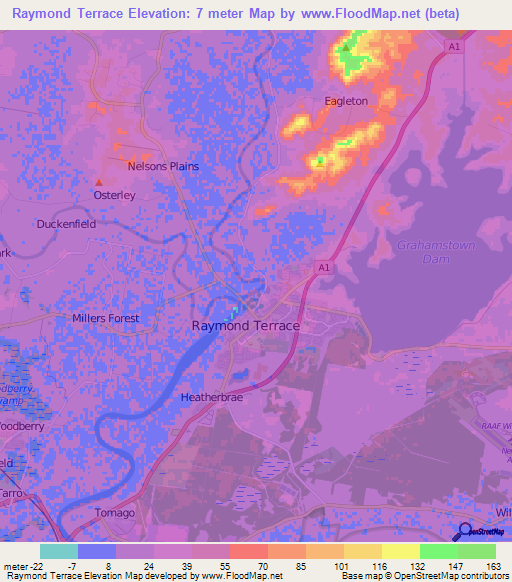 Raymond Terrace,Australia Elevation Map