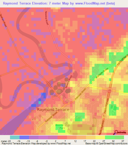 Raymond Terrace,Australia Elevation Map