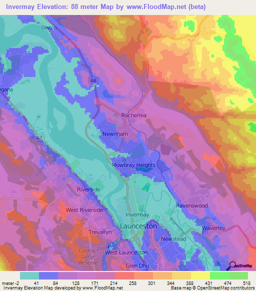 Invermay,Australia Elevation Map