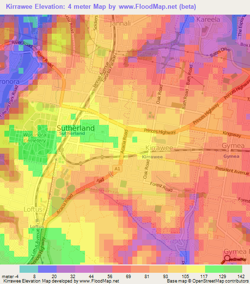 Kirrawee,Australia Elevation Map