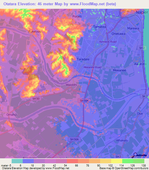 Otatara,New Zealand Elevation Map