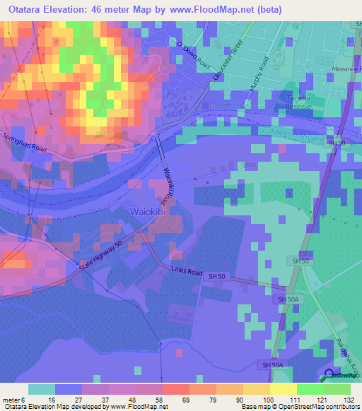 Otatara,New Zealand Elevation Map