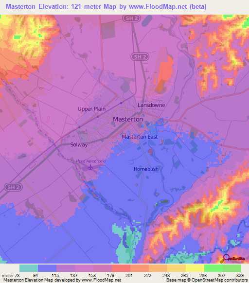Masterton,New Zealand Elevation Map