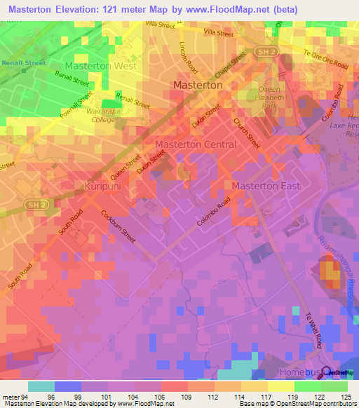 Masterton,New Zealand Elevation Map