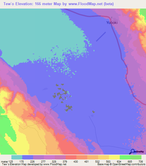 Tew`o,Djibouti Elevation Map