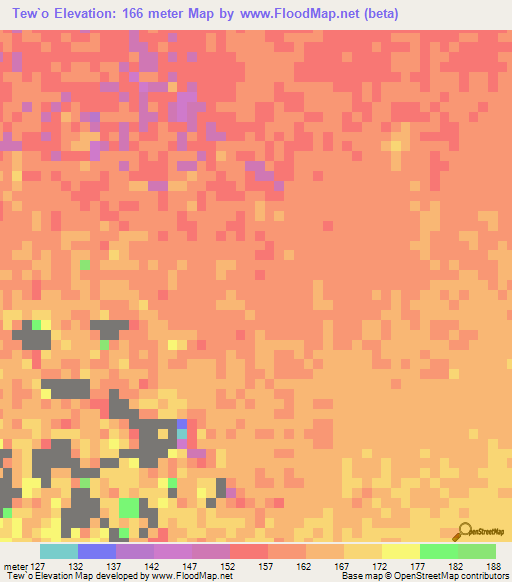 Tew`o,Djibouti Elevation Map