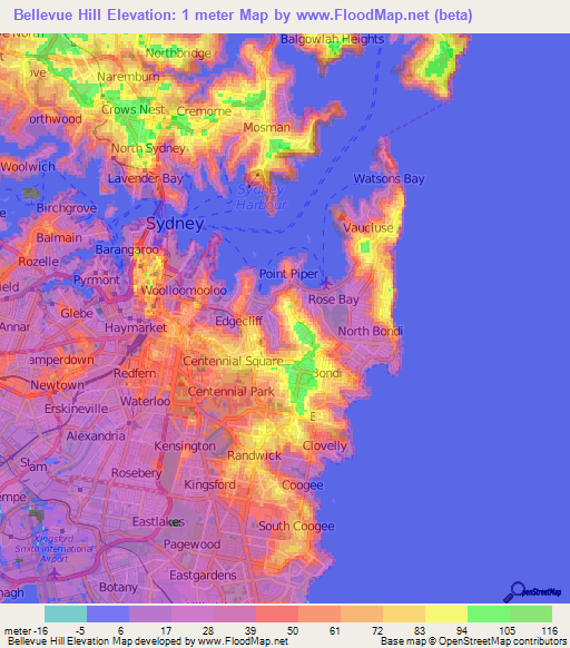 Bellevue Hill,Australia Elevation Map