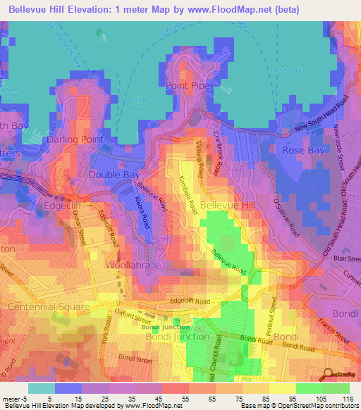 Bellevue Hill,Australia Elevation Map