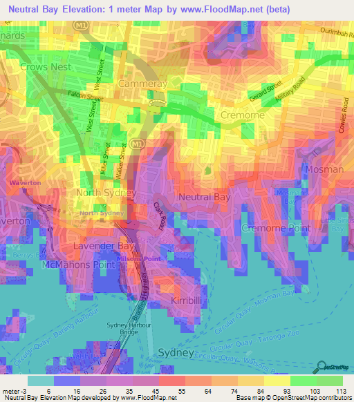 Elevation of Neutral Bay,Australia Elevation Map, Topography, Contour