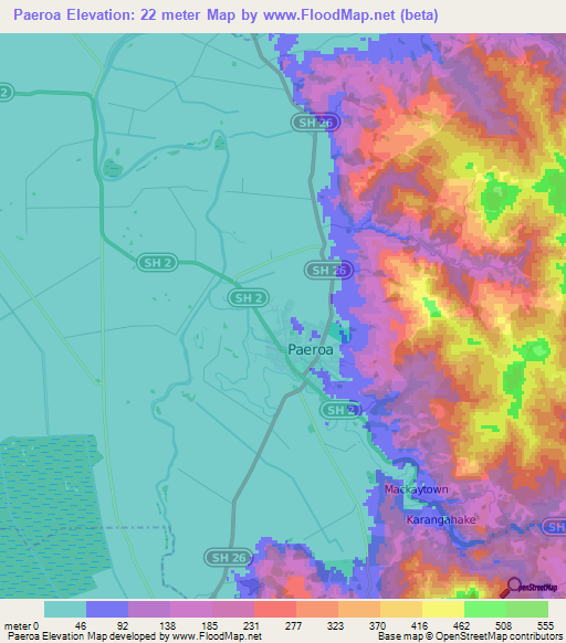 Paeroa,New Zealand Elevation Map