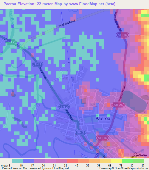 Paeroa,New Zealand Elevation Map