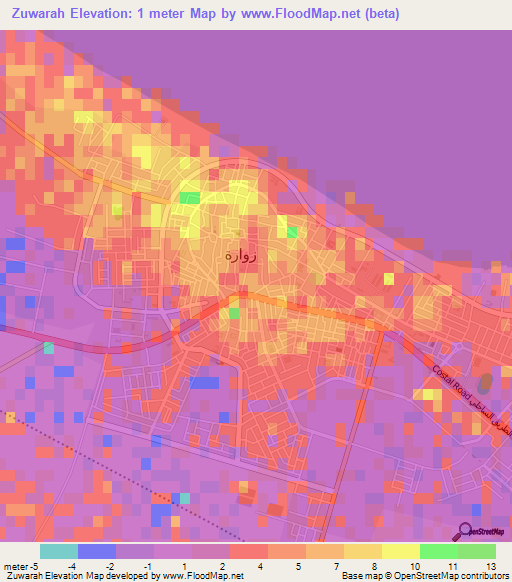 Zuwarah,Libya Elevation Map